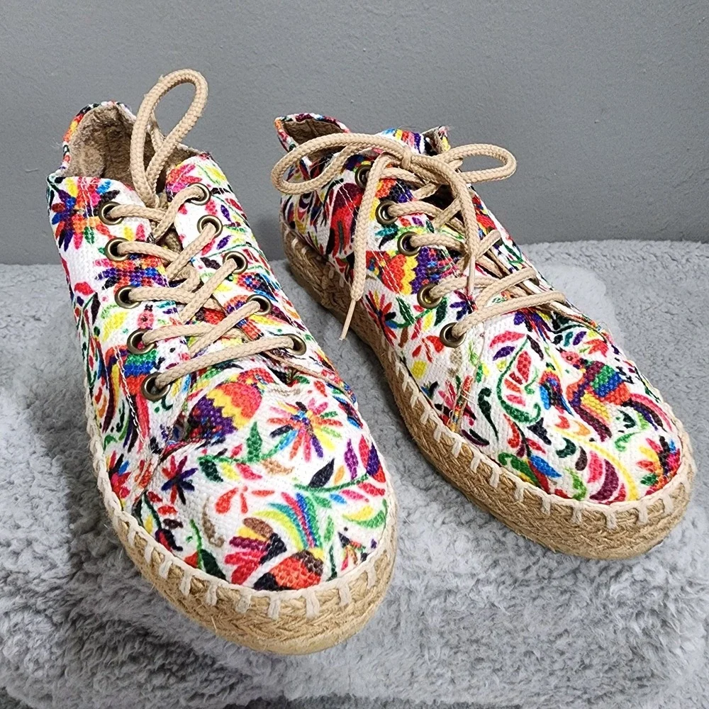 Riviera Corazon Espadrille‎ Calzados Shoes Womens Floral Birds Colorful Lace Up